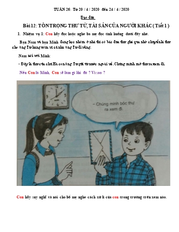 Bài giảng Đạo đức Lớp 3 - Bài 12: Tôn trọng thư từ, tài sản của người khác (tiết 1)