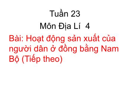 Bài giảng Địa lí Lớp 4 - Bài: Hoạt động sản xuất của người dân ở đồng bằng Nam Bộ (Tiếp theo)