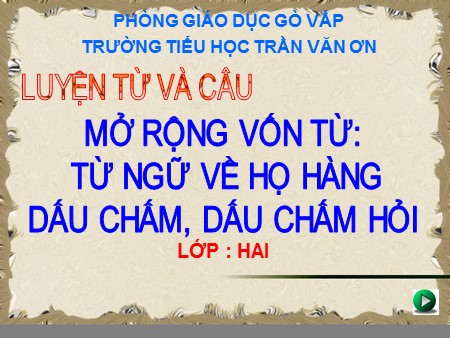 Bài giảng Luyện từ và câu - Mở rộng vốn từ: Từ ngữ về họ hàng. Dấu chấm, dấu chấm hỏi - tiếng Việt Lớp 2