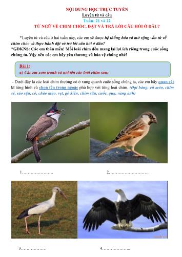 Bài giảng Luyện từ và câu - Từ ngữ về chim chóc. Đặt và trả lời câu hỏi ở đâu? - tiếng Việt Lớp 2