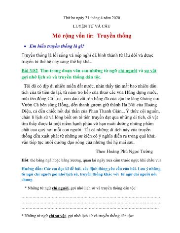 Bài tập Luyện từ và câu - Mở rộng vốn từ: Truyền thống - tiếng Việt Lớp 5