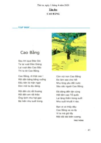Bài tập Tập đọc - Cao Bằng - tiếng Việt Lớp 5