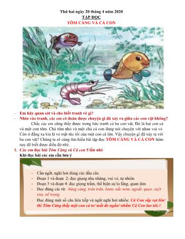 Bài tập Tập đọc - Tôm càng và cá con - tiếng Việt Lớp 1