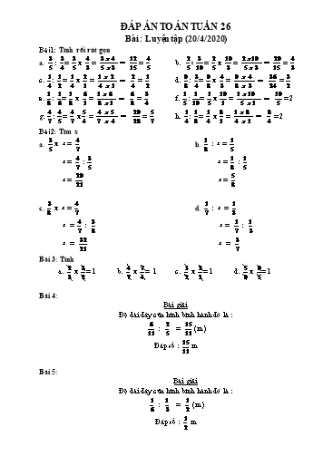Đáp án phiếu bài tập Toán Lớp 4 - Tuần 26: Tiết luyện tập