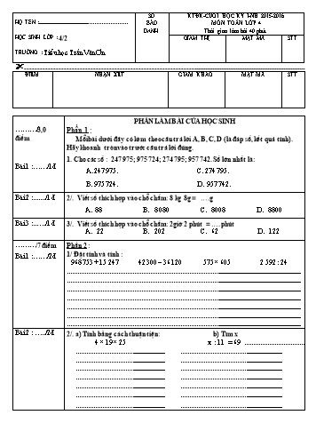 Đề kiểm tra cuối HKI - Toán Lớp 4 (4.2)
