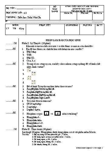 Đề kiểm tra ĐK cuối HKI (đề A) - Tin học Lớp 4