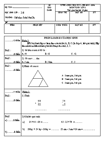 Đề kiểm tra ĐK cuối HKI - Toán Lớp 2 (2.6)
