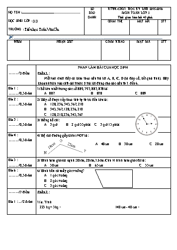 Đề kiểm tra ĐK cuối HKI - Toán Lớp 3 (3.3)