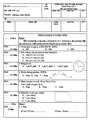 Đề kiểm tra ĐK cuối HKI - Toán Lớp 3 (3.4)