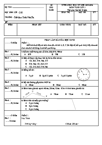 Đề kiểm tra ĐK cuối HKI - Toán Lớp 3 (3.6)