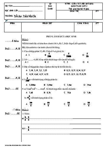 Đề kiểm tra ĐK giữa HKI - Toán Lớp 5