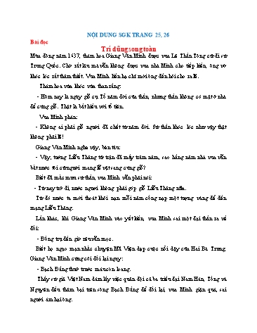 Hướng dẫn nghiên cứu Tập đọc - Bài đọc: Trí dũng song toàn - tiếng Việt Lớp 5