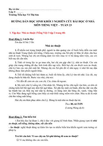 Hướng dẫn nghiên cứu Tập đọc - Nhà ảo thuật. Chương trình xiếc đặc sắc - tiếng Việt Lớp 3