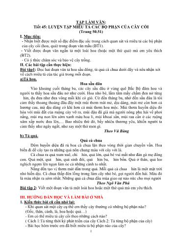Hướng dẫn nghiên cứu Tập làm văn - Tiết 45: Luyện tập miêu tả các bộ phận của cây cối - tiếng Việt Lớp 5