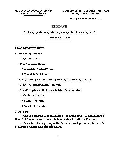 Kế hoạch - Bồi dưỡng học sinh năng khiếu, phụ đạo học sinh chậm tiến bộ Khối 5