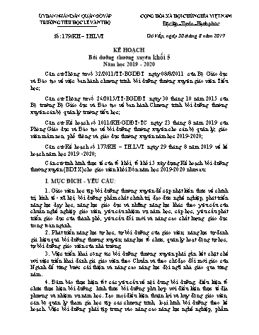 Kế hoạch - Bồi dưỡng thường xuyên Khối 5