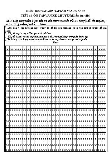 Phiếu bài tập Tập làm văn - Tiết 44: Ôn tập văn kể chuyện (kiểm tra viết) - tiếng Việt Lớp 5