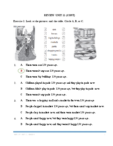 Phiếu bài tập tiếng Anh Lớp 4 - Review unit 11