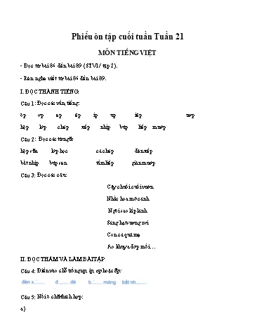 Phiếu ôn tập tiếng Việt Lớp 1 tuần 21 - Các vần và tiếng