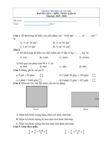 Phiếu ôn tập Toán Lớp 4 - Tuần 24: Đổi đơn vị