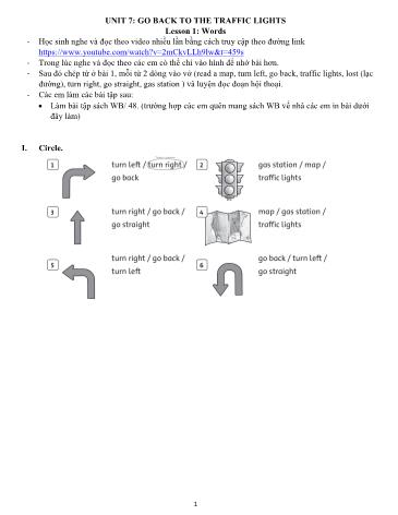 Test tiếng Anh Lớp 5 - Unit 7: Go back to the traffic lights (Lesson 1, 2, 3)