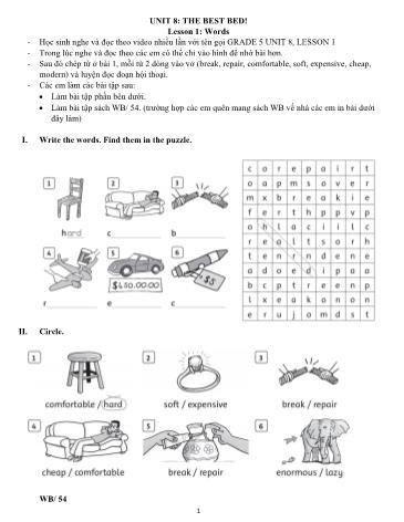 Test tiếng Anh Lớp 5 - Unit 8: The best bed! (Lesson 1, 2, 3)