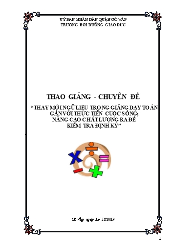 Thao giảng-Chuyên đề - Thay mới ngữ liệu trong giảng dạy Toán gắn với thực tiễn cuộc sống; Nâng cao chất lượng ra đề kiểm tra định kỳ