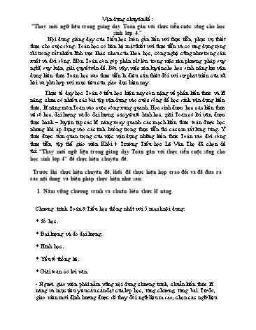 Vận dụng chuyên đề - Thay mới ngữ liệu trong giảng dạy Toán gắn với thực tiễn cuộc sống cho học sinh Lớp 4