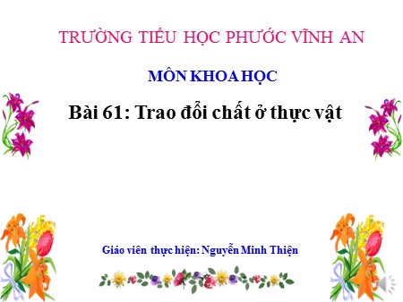 Bài giảng Khoa học Khối 4 - Bài 61: Trao đổi chất ở thực vật