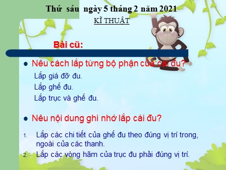 Bài giảng Kỹ thuật Lớp 4 - Lắp xe nôi