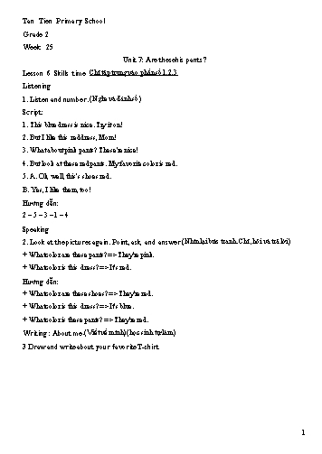 Bài giảng tiếng Anh Lớp 2 - Unit 7: Are these his pants? (Lesson 6)