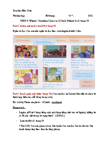 Bài giảng tiếng Anh Lớp 2 - Unit 8: Where’s Grandma? (Lesson 5) - Sách Student book (trang 58)