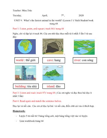 Bài giảng tiếng Anh Lớp 5 - Unit 9: What’s the fastest animal in the world? (Lesson 5) - Sách student book (trang 68)
