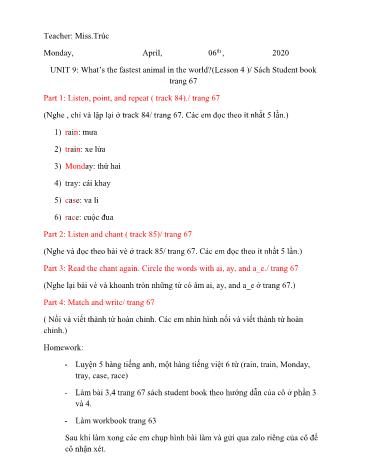 Bài giảng tiếng Anh Lớp 5 - Unit 9: What’s the fastest animal in the world? (Lesson 4 ) - Sách Student book (trang 67)