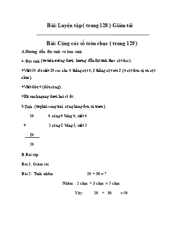 Bài giảng Toán Lớp 1 - Bài: Cộng, trừ các số tròn chục