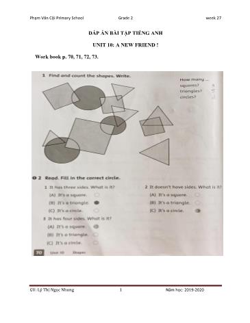 Đáp án Bài tập - Unit 10: A new friend! - tiếng Anh Lớp 2
