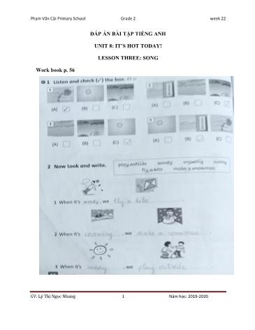 Đáp án Bài tập - Unit 8: Its hot today! (Lesson 3- 6) - tiếng Anh Lớp 3
