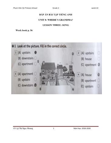 Đáp án Bài tập - Unit 8: Wheres grandma? (Lesson 3- 6) - tiếng Anh Lớp 2