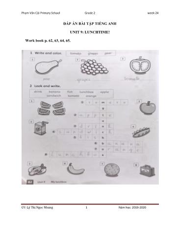 Đáp án Bài tập - Unit 9: Lunchtime! - tiếng Anh Lớp 2