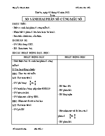 Giáo án - Bài: So sánh hai phân số cùng mẫu số - Toán Lớp 4
