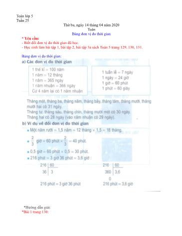 Hướng dẫn giải Toán Lớp 5 - Tuần 25: Bảng đơn vị đo thời gian