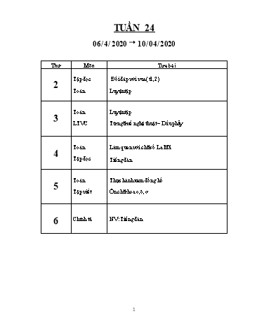 Hướng dẫn tự học tại nhà cho học sinh Lớp 3 - Tuần 24