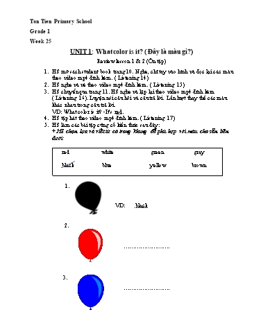 Hướng dẫn tự học - Unit 1: What color is it (Review lesson 1&2) - Tiếng Anh Lớp 1