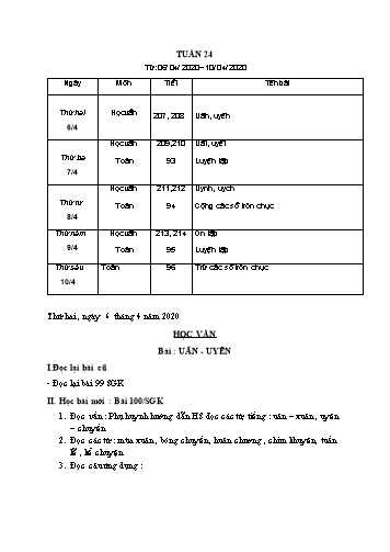Kế hoạch bài dạy - Tuần 24 - Lớp 1