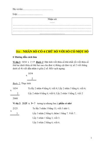 Phiếu bài tập Toán Lớp 3 - Bài: Nhân số có 4 chữ số với số có một chữ số