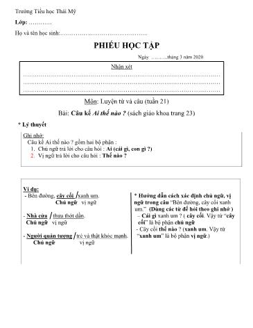 Phiếu học tập Luyện từ và câu - Bài: Câu kể Ai thế nào? - Tiếng Việt Lớp 4