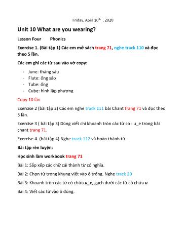 Phiếu học tập tại nhà - Unit 10: What are you wearing? (trang 71) - Tiếng Anh Lớp 3