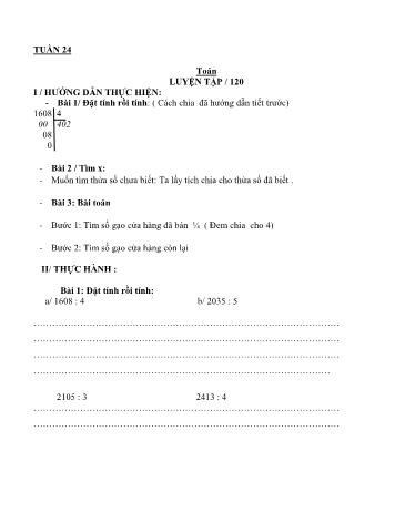Phiếu học tập Toán Lớp 3 - Bài: Luyện tập (trang 120)