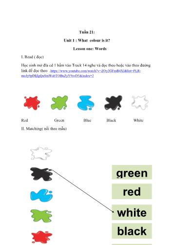 Phiếu ôn tập tại nhà - Tuần 21: Unit 1 What colour is it - Tiếng Anh Lớp 1