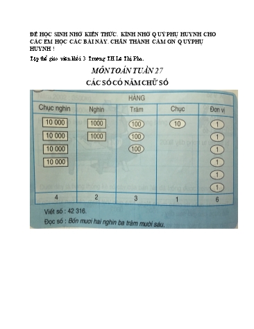 Phiếu ôn tập tại nhà - Tuần 27: Các số có năm chữ số - Toán Lớp 3